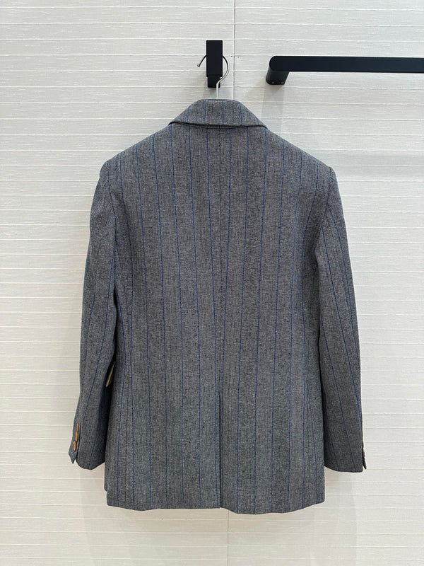 Prada 25 Striped Vest Suit Gray Wool Polyester