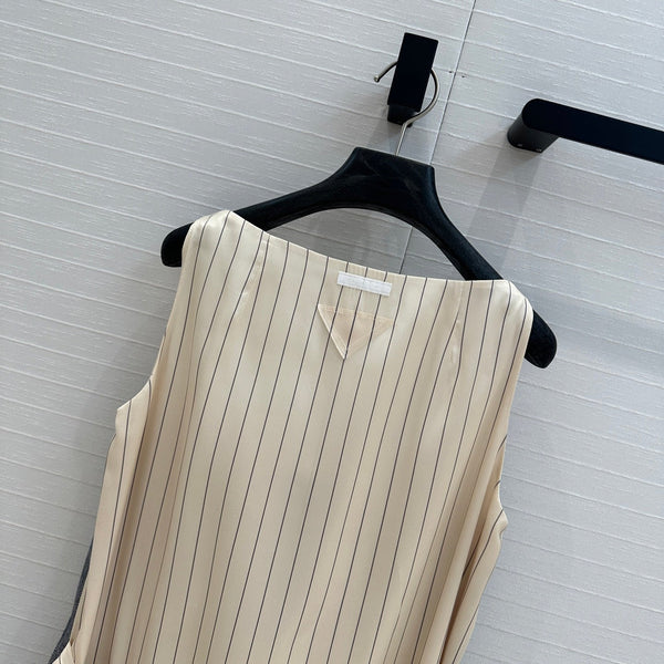 Prada Striped Vest Dress Gray Wool Polyester