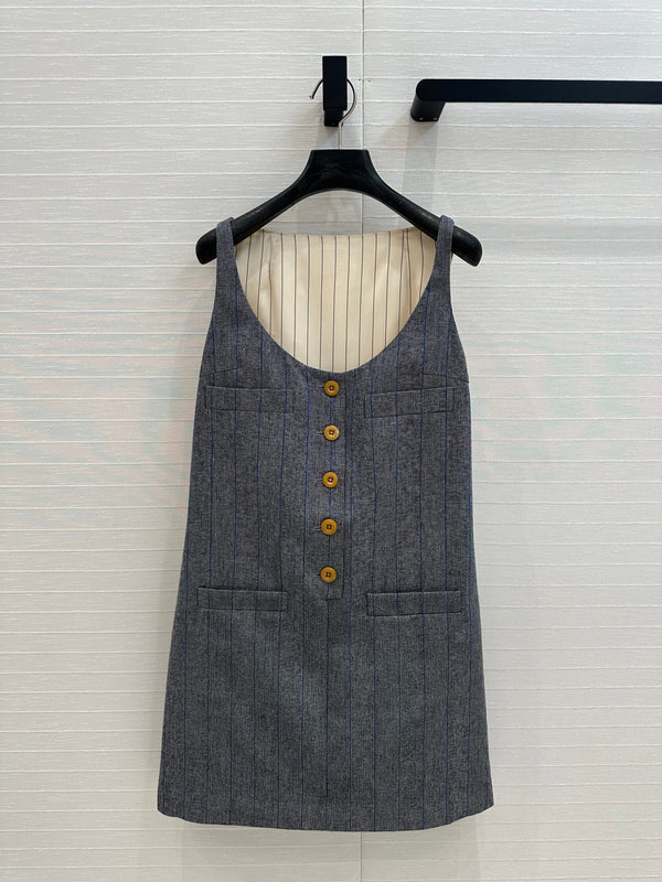 Prada Striped Vest Dress Gray Wool Polyester