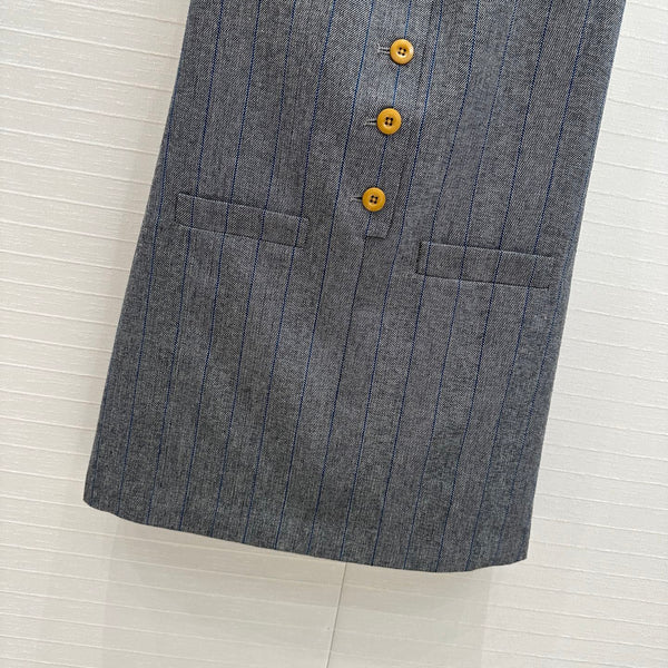 Prada Striped Vest Dress Gray Wool Polyester