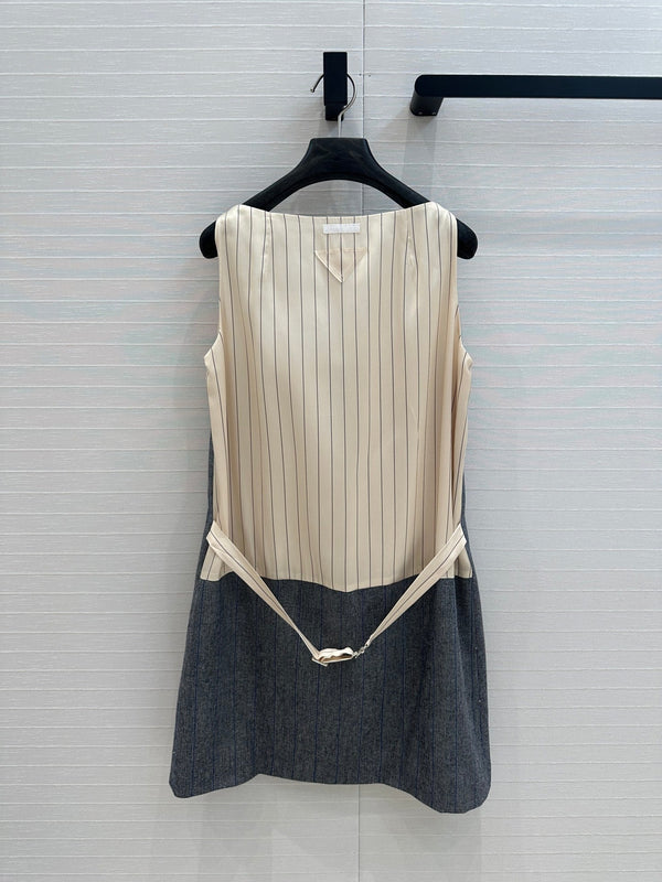 Prada Striped Vest Dress Gray Wool Polyester