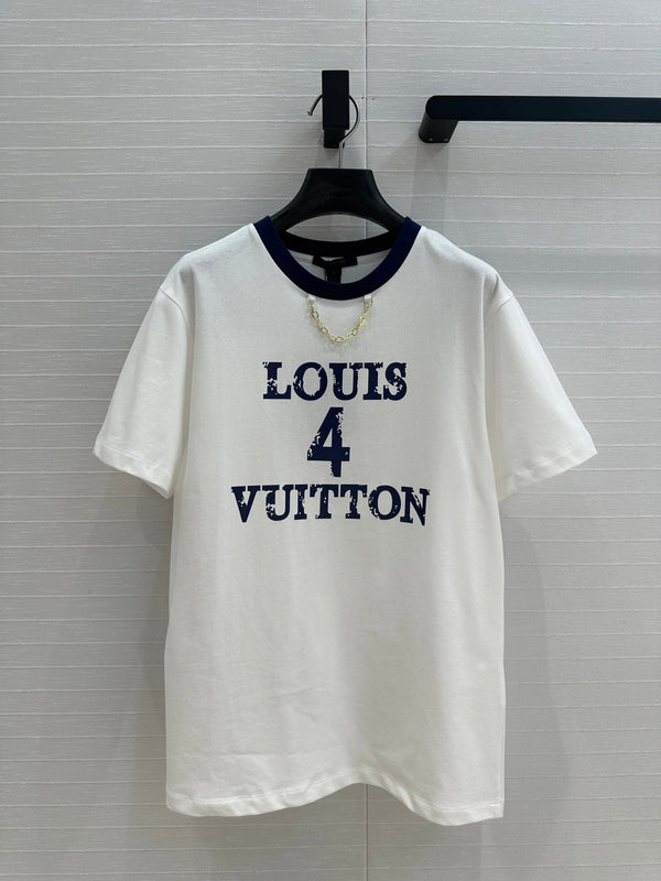 LV T Shirt White Blue Cotton
