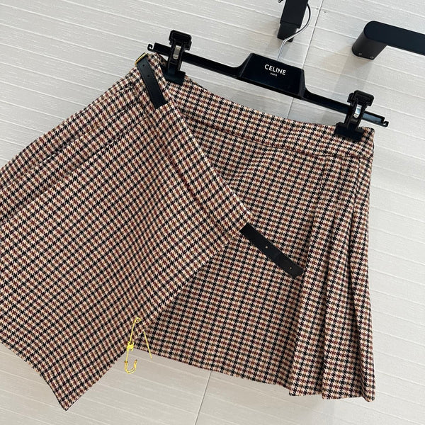 Celine Pleated Skirt Brown Wool Cotton Polyester
