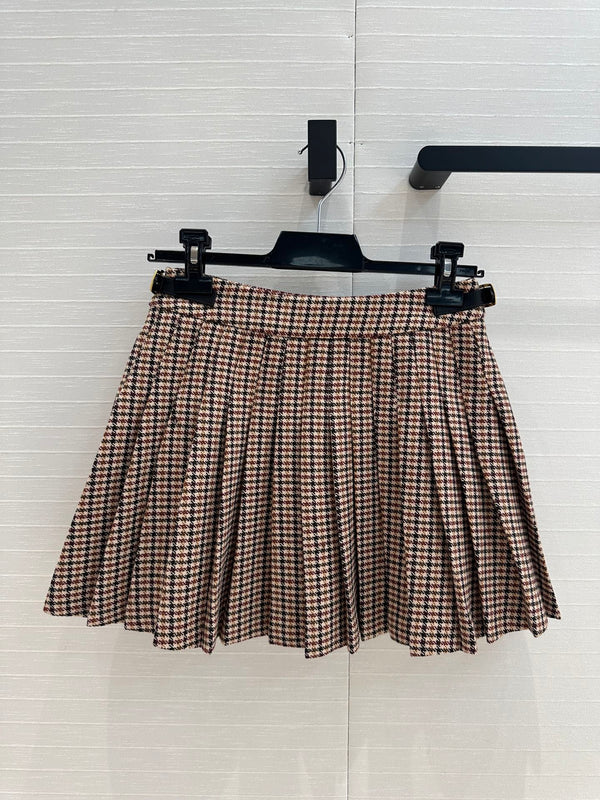 Celine Pleated Skirt Brown Wool Cotton Polyester