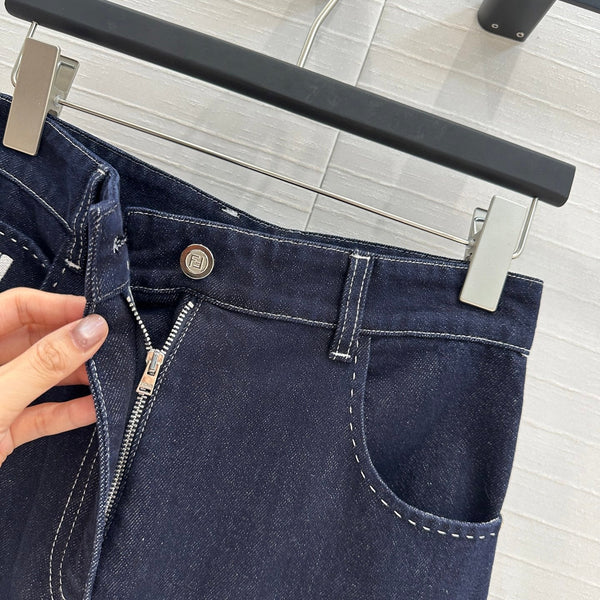 Fendi 25 Denim Scimitar Pants Dark Blue Cotton