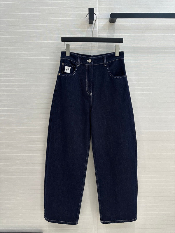 Fendi 25 Denim Scimitar Pants Dark Blue Cotton