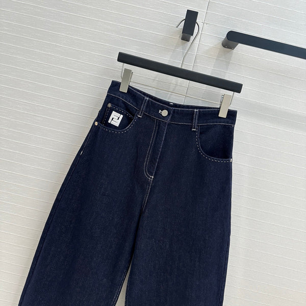 Fendi 25 Denim Scimitar Pants Dark Blue Cotton
