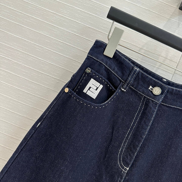 Fendi 25 Denim Scimitar Pants Dark Blue Cotton