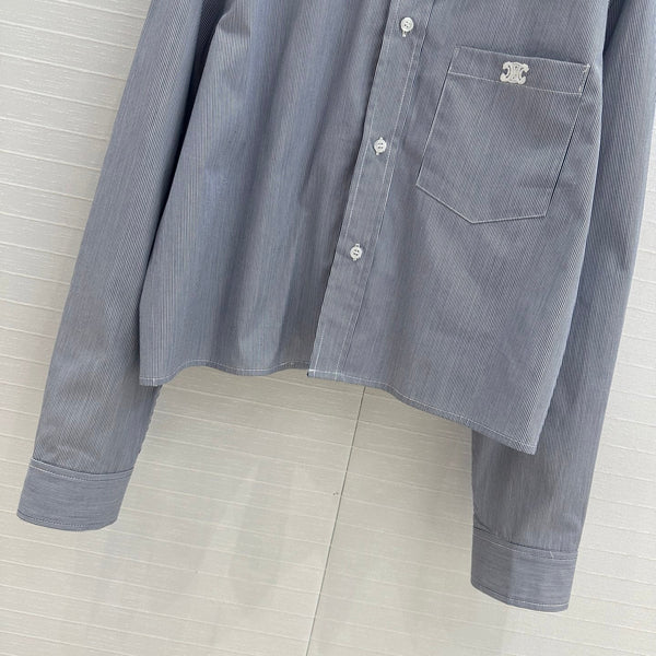 Celine 25 Striped Short Shirt Blue Cotton