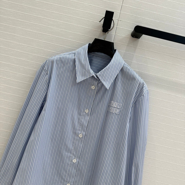 Miu Miu 25 Striped Shirt Sky Blue cotton