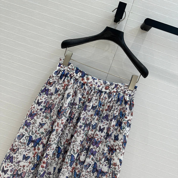 CD 2025 Butterfly Printed Long Skirt Multicolor Cotton