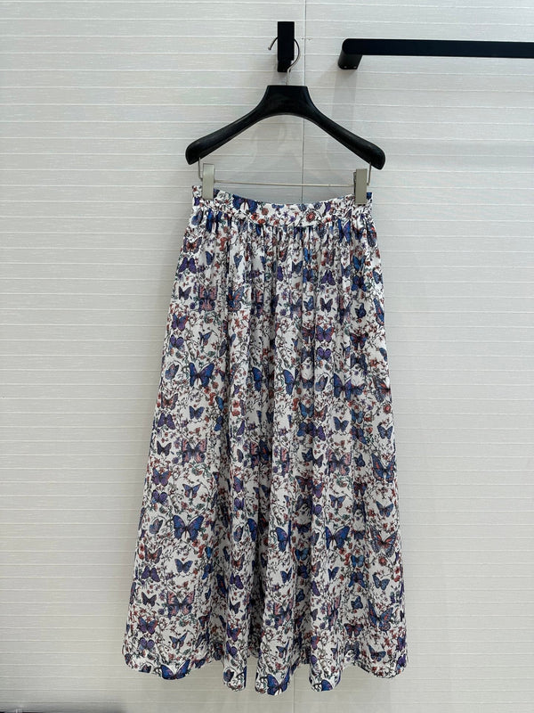CD 2025 Butterfly Printed Long Skirt Multicolor Cotton