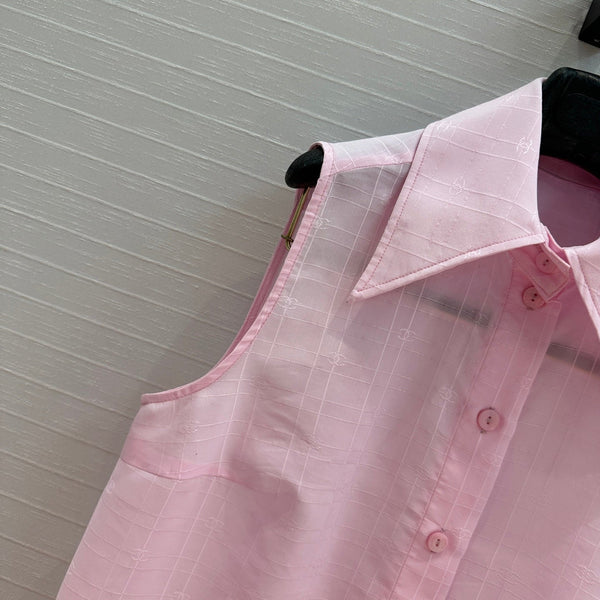 CC 25 Sleeveless Shirt Pink Silk Cotton Fabric