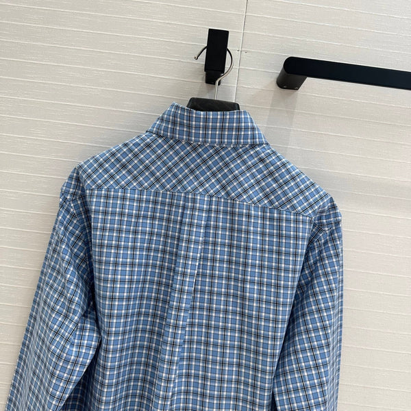 Miu Miu Plaid Short Shirt Blue Cotton