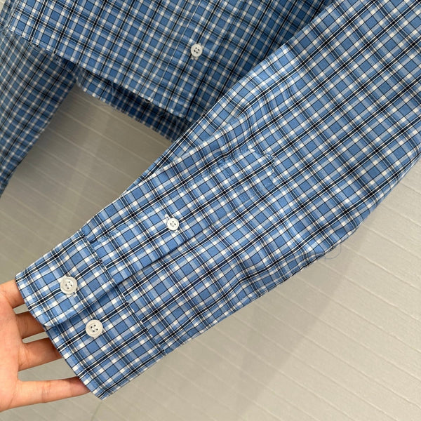 Miu Miu Plaid Short Shirt Blue Cotton