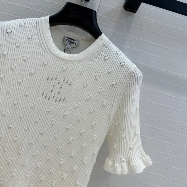 CC 25 Hollow Knitted T-shirt White cotton
