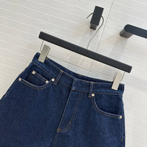 CD Denim Shorts With Old Flower Pattern Blue Cotton