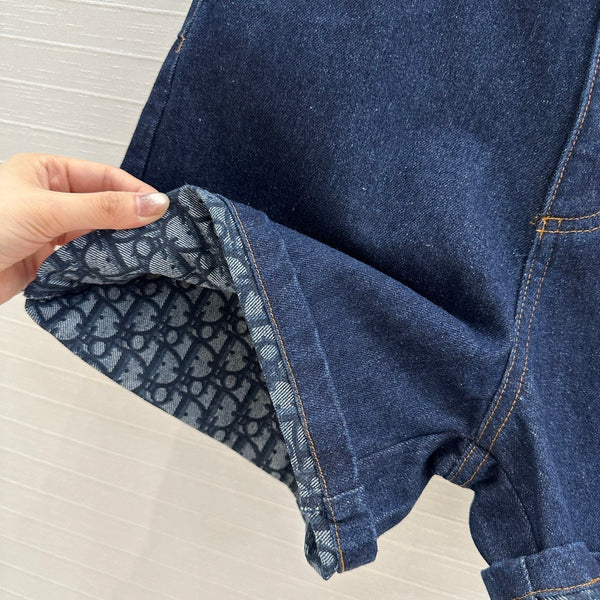 CD Denim Shorts With Old Flower Pattern Blue Cotton