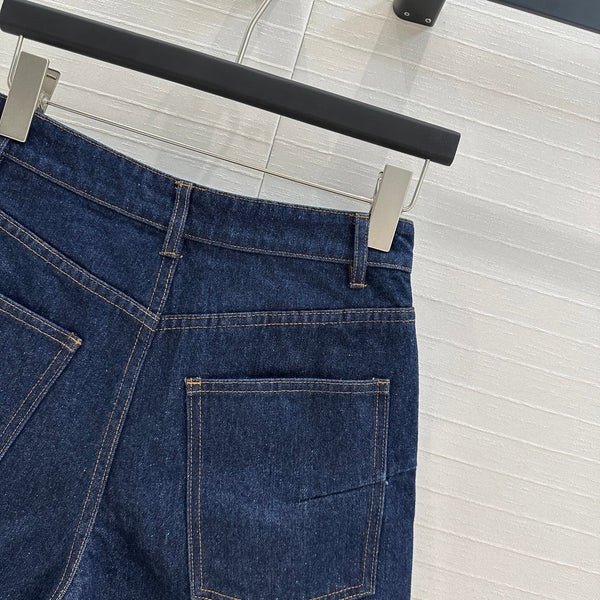 CD Denim Shorts With Old Flower Pattern Blue Cotton