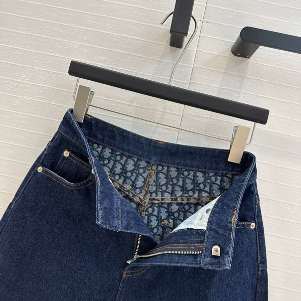 CD Denim Shorts With Old Flower Pattern Blue Cotton