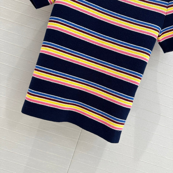 Prada 2025 Striped T-shirt Navy Blue mix colors Cotton