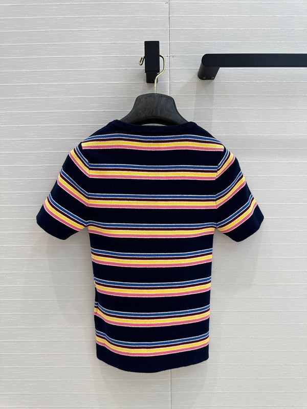 Prada 2025 Striped T-shirt Navy Blue mix colors Cotton