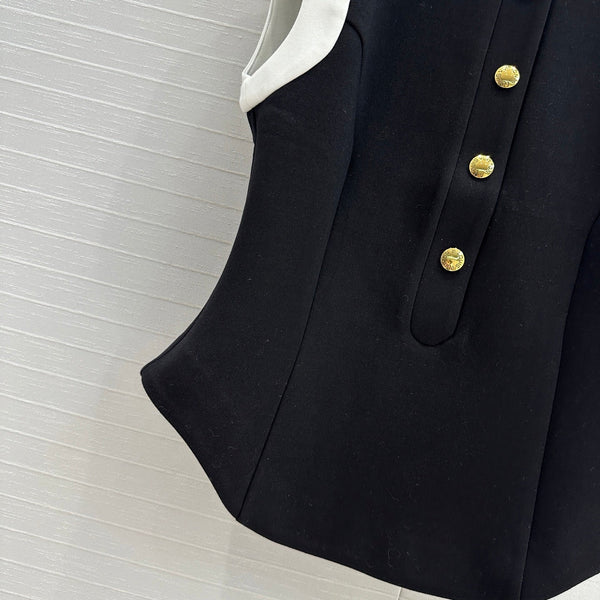 LV 25 Princess Seams Vest Black Polyester Cotton