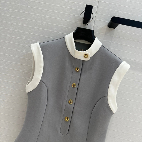 LV 25 Gilet con cuciture principessa grigio poliestere cotone