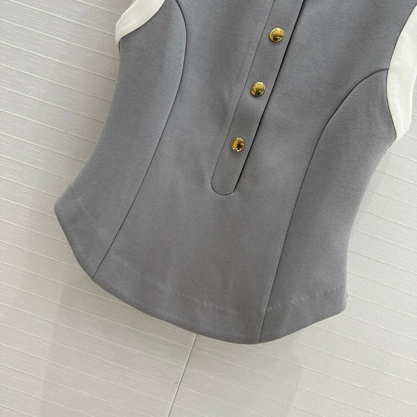 LV 25 Gilet con cuciture principessa grigio poliestere cotone