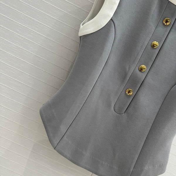 LV 25 Gilet con cuciture principessa grigio poliestere cotone