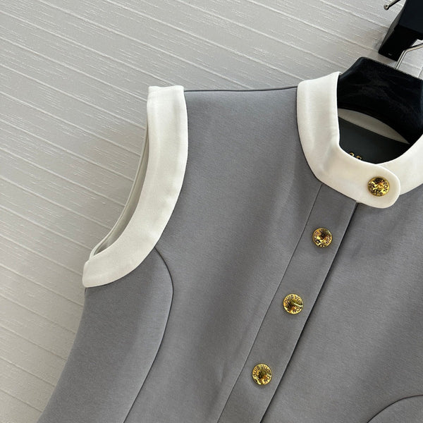 LV 25 Gilet con cuciture principessa grigio poliestere cotone