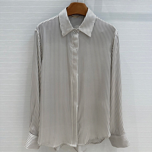 Camicia a righe YSL 25 in misto seta bianca e nera