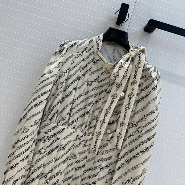 LV 25 Monogram Print Dress Beige Black Polyester