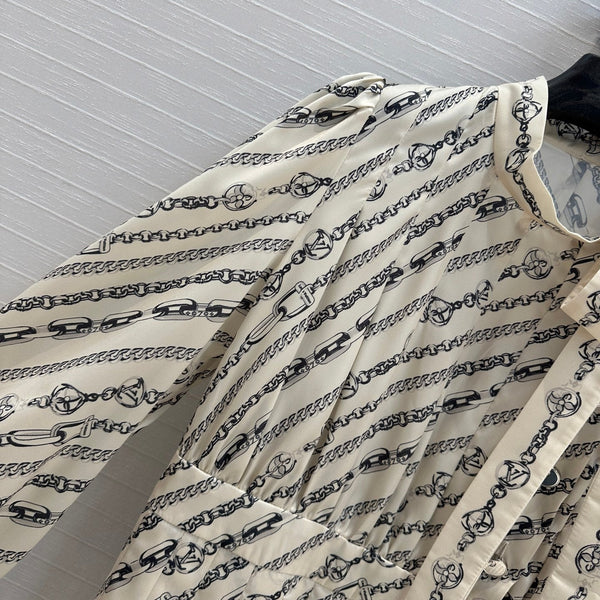 LV 25 Monogram Print Dress Beige Black Polyester