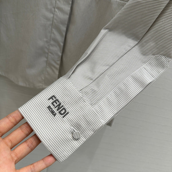 Fendi 25 Patchwork Waist Shirt Light Gray Cotton