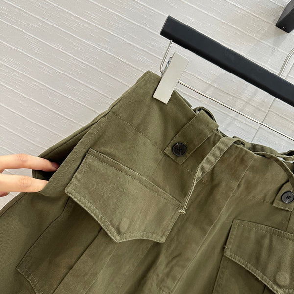 Prada A-line Skirt Khaki Green Cotton