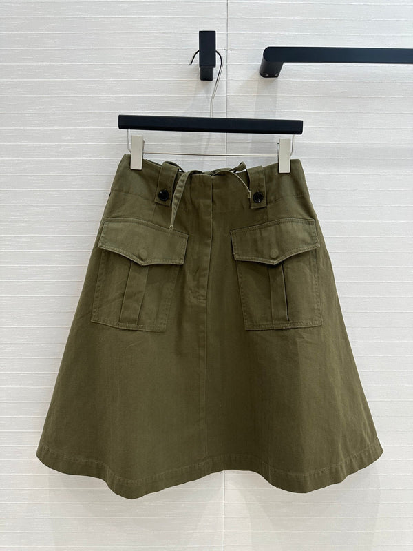 Prada A-line Skirt Khaki Green Cotton