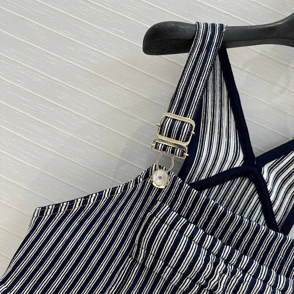 CC 25 Short Suspender Vest Dark Blue mix White Cotton