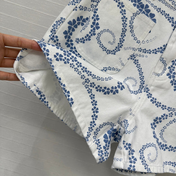 CC 25 Printed Denim Short Blue White Cotton