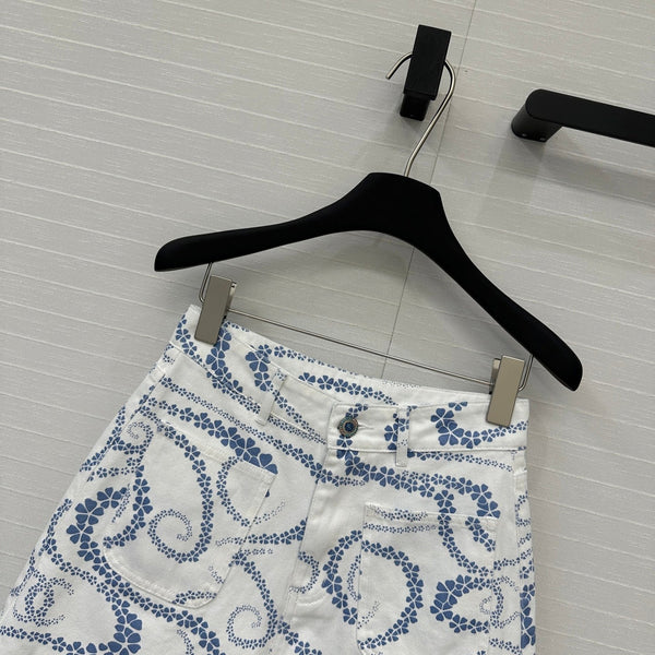 CC 25 Printed Denim Short Blue White Cotton