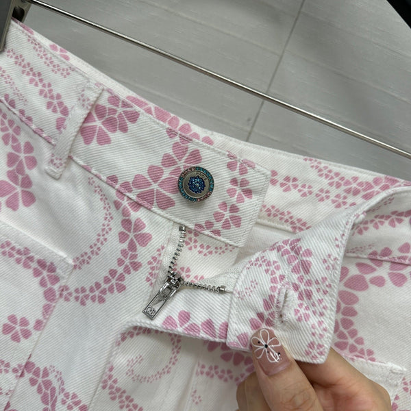 CC 25 Printed Denim Short Pink White Cotton