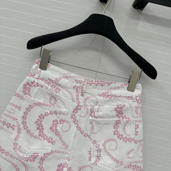 CC 25 Printed Denim Short Pink White Cotton