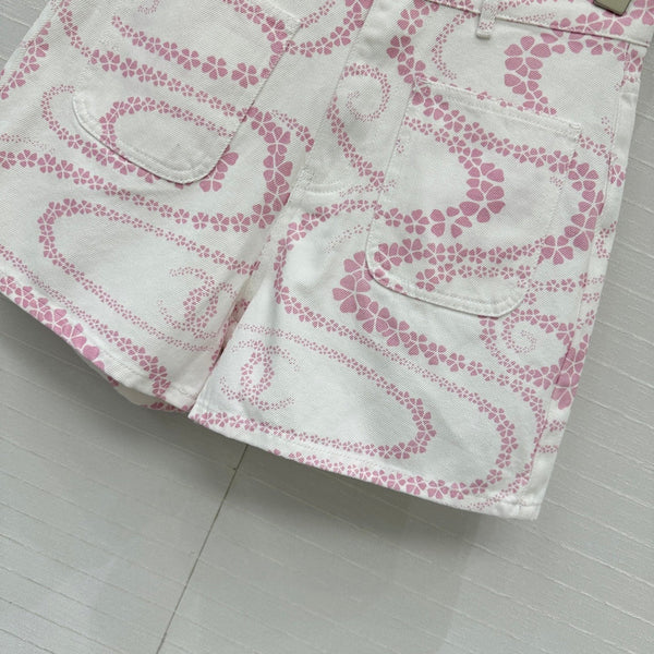CC 25 Printed Denim Short Pink White Cotton