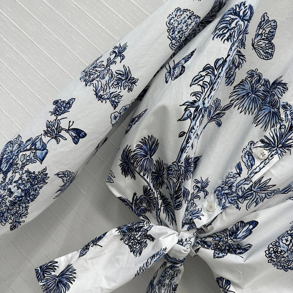 CD 25 Camicia con papillon blu e bianco in cotone