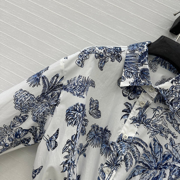 CD 25 Camicia con papillon blu e bianco in cotone