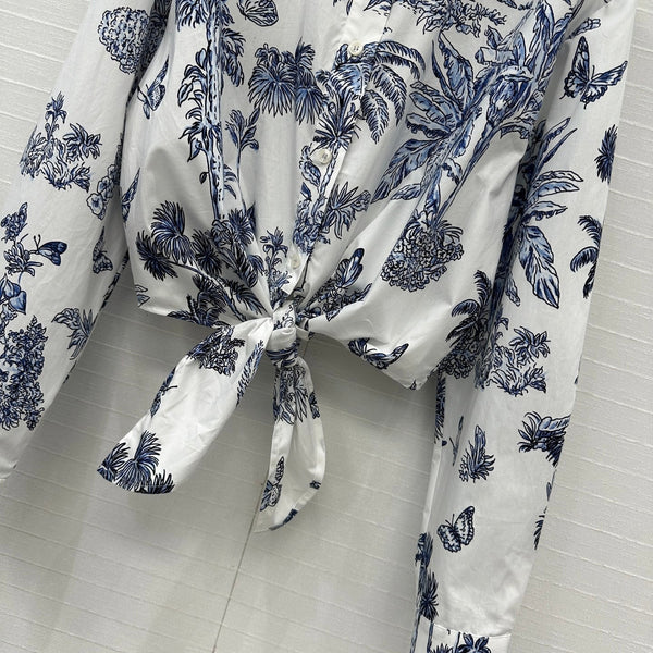 CD 25 Camicia con papillon blu e bianco in cotone