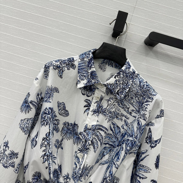 CD 25 Camicia con papillon blu e bianco in cotone