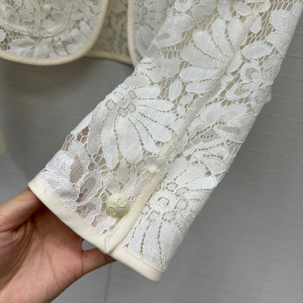 Celine 25 Lace Embroidered Cardigan Jacket White polyester