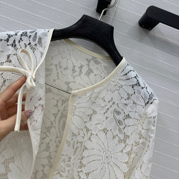 Celine 25 Lace Embroidered Cardigan Jacket White polyester