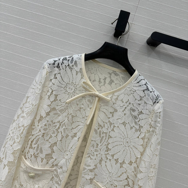 Celine 25 Lace Embroidered Cardigan Jacket White polyester
